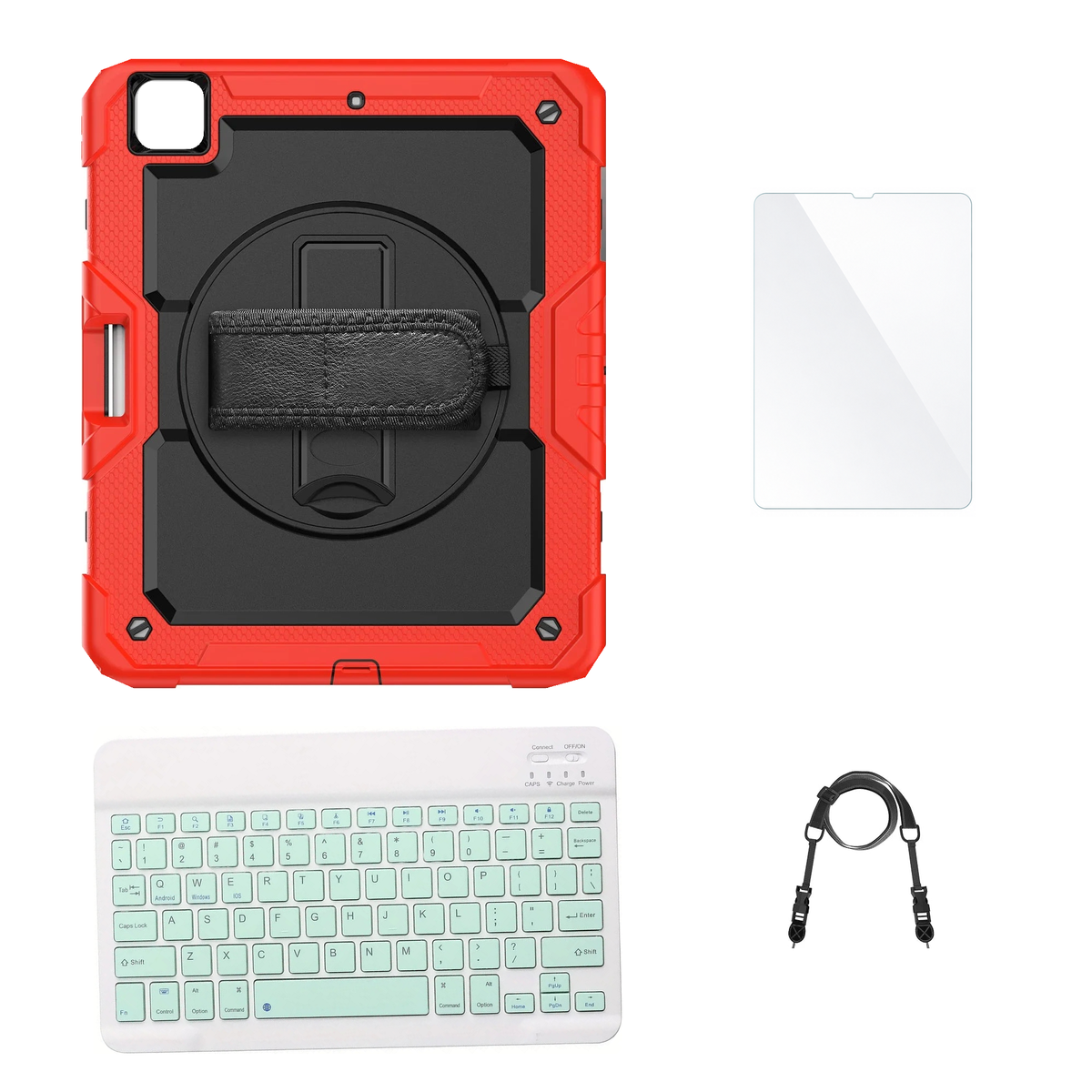 RhinoGuard Pro Black / Red case with Green keyboard, shoulder strap, standard glass