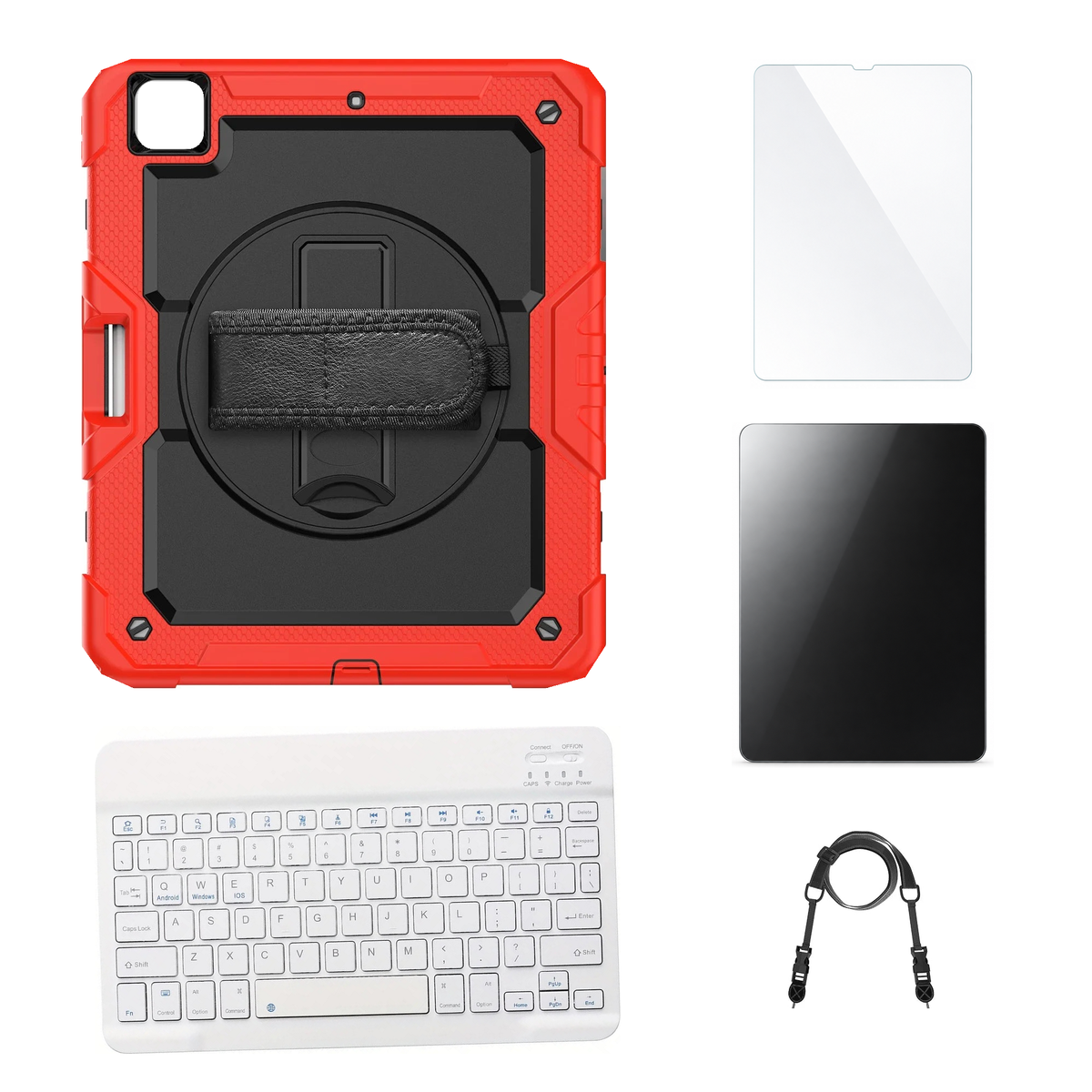 RhinoGuard Pro Black / Red case with White keyboard, shoulder strap, standard glass and additional privacy glass