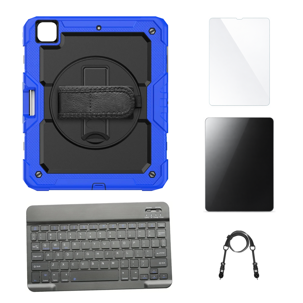 RhinoGuard Pro Black / Blue case with Black keyboard, shoulder strap, standard glass and additional privacy glass