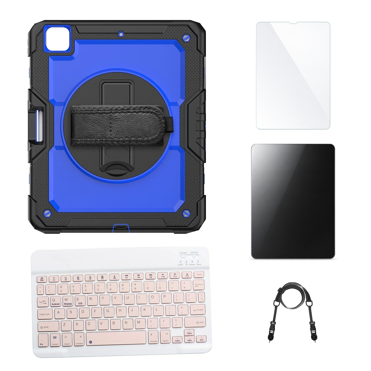 RhinoGuard Pro Blue / Black case with Pink keyboard, shoulder strap, standard glass and additional privacy glass