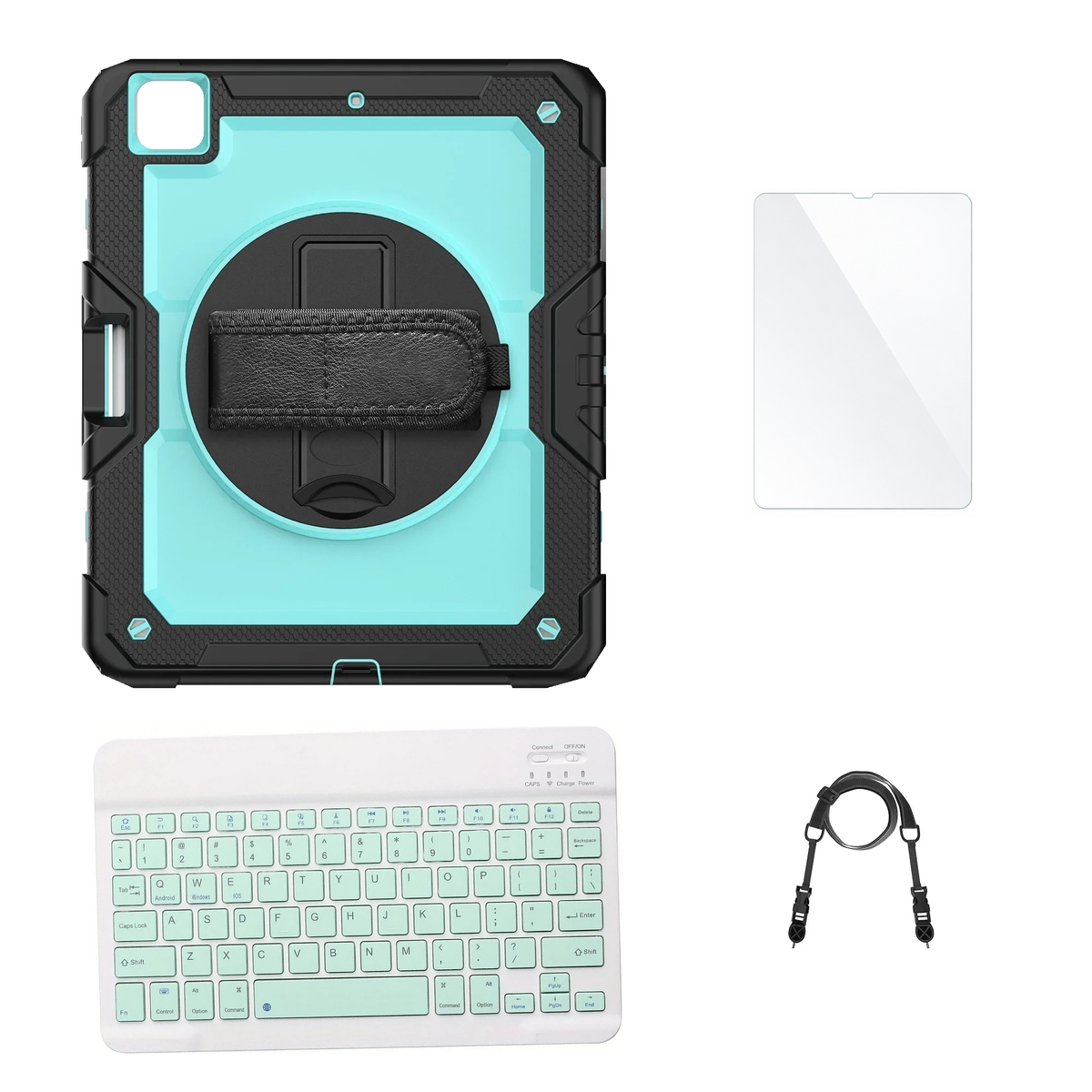 RhinoGuard Pro Aqua / Black case with Green keyboard, shoulder strap, standard glass
