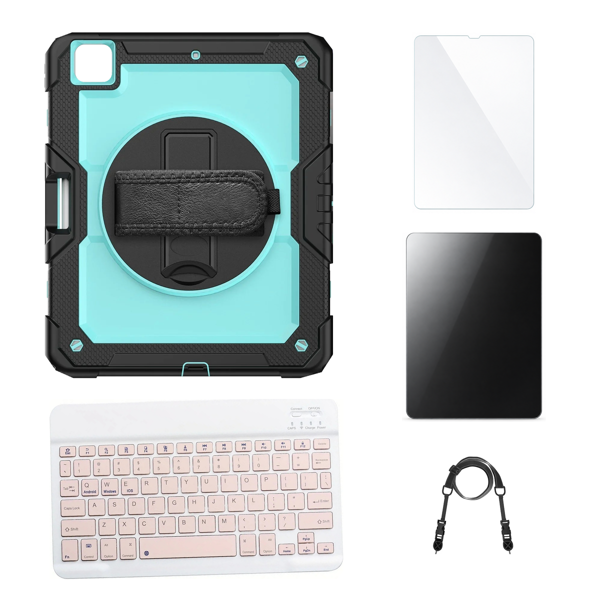 RhinoGuard Pro Aqua / Black case with Pink keyboard, shoulder strap, standard glass and additional privacy glass