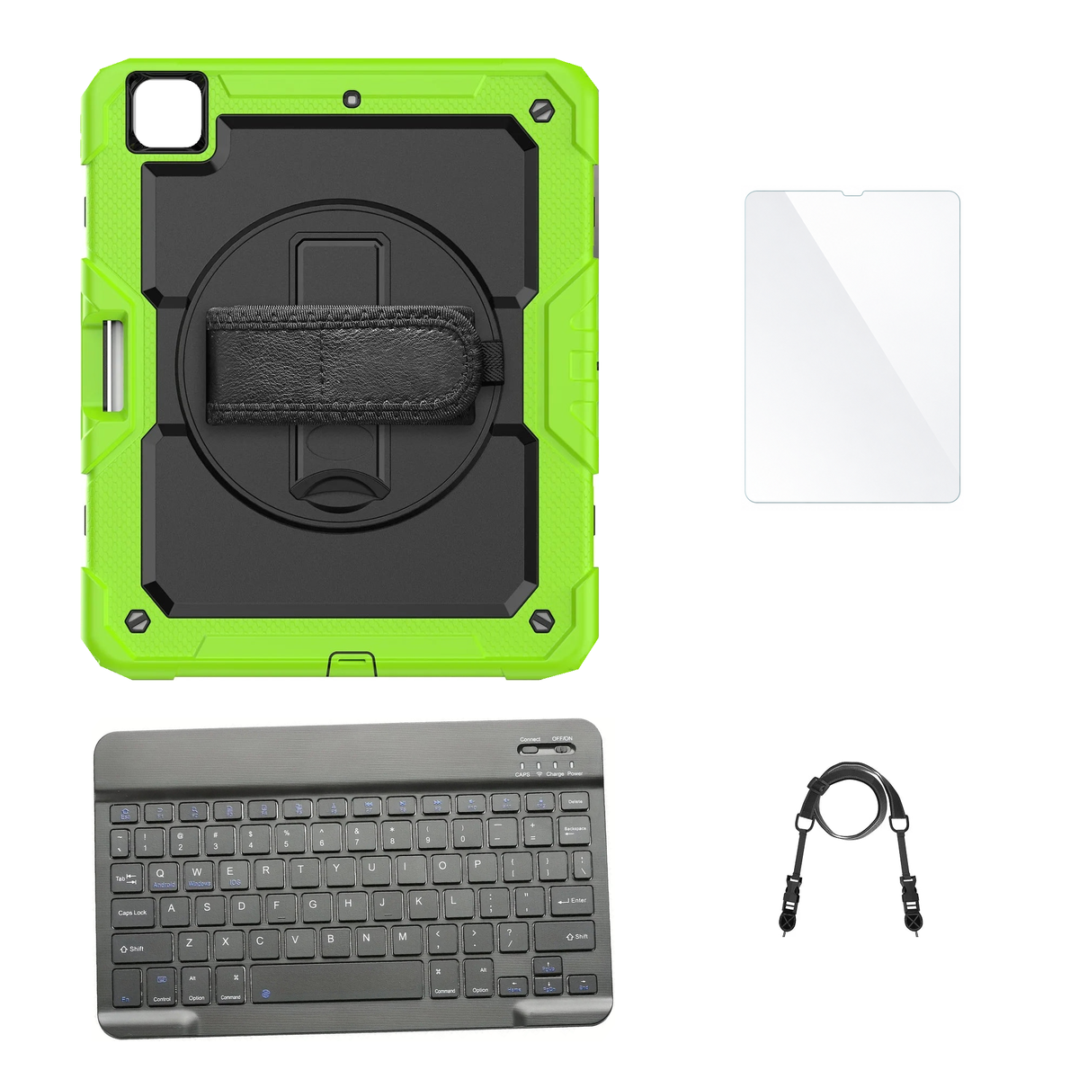RhinoGuard Pro Black / Green case with Black keyboard, shoulder strap, standard glass