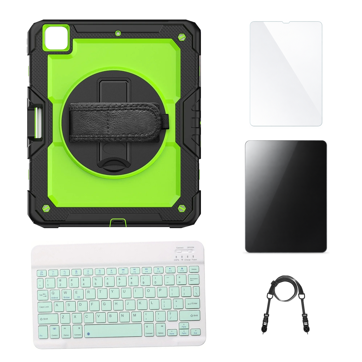 RhinoGuard Pro Green / Black case with Green keyboard, shoulder strap, standard glass and additional privacy glass