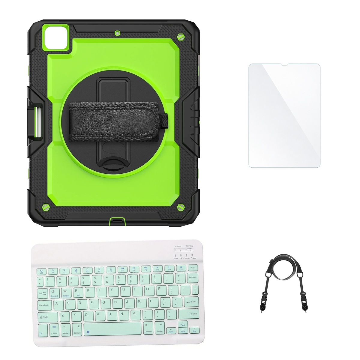 RhinoGuard Pro Green / Black case with Green keyboard, shoulder strap, standard glass