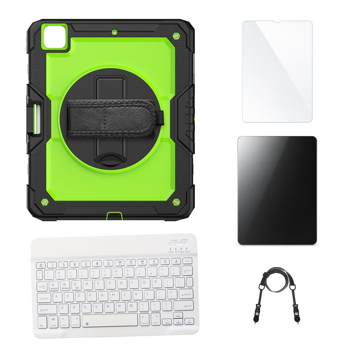 RhinoGuard Pro Green / Black case with White keyboard, shoulder strap, standard glass and additional privacy glass