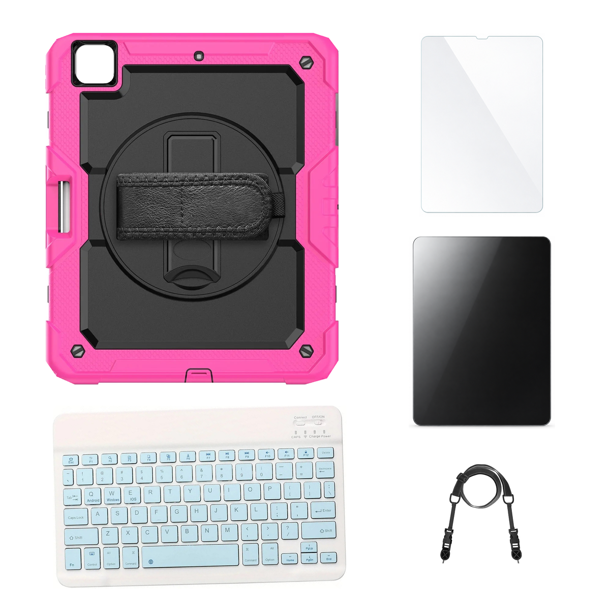 RhinoGuard Pro Black / Pink case with Blue keyboard, shoulder strap, standard glass and additional privacy glass