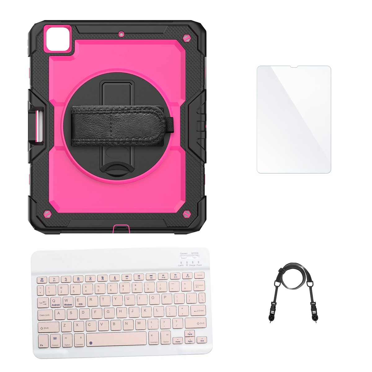 RhinoGuard Pro Pink / Black case with Pink keyboard, shoulder strap, standard glass