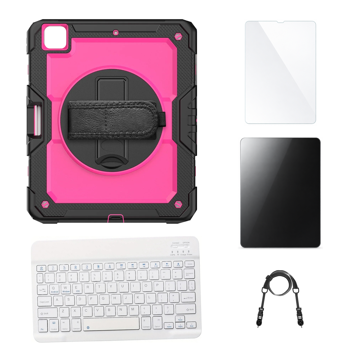 RhinoGuard Pro Pink / Black case with White keyboard, shoulder strap, standard glass and additional privacy glass