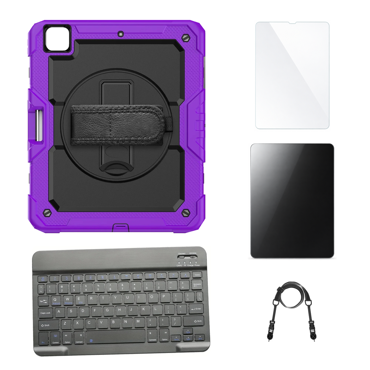 RhinoGuard Pro Black / Purple case with Black keyboard, shoulder strap, standard glass and additional privacy glass