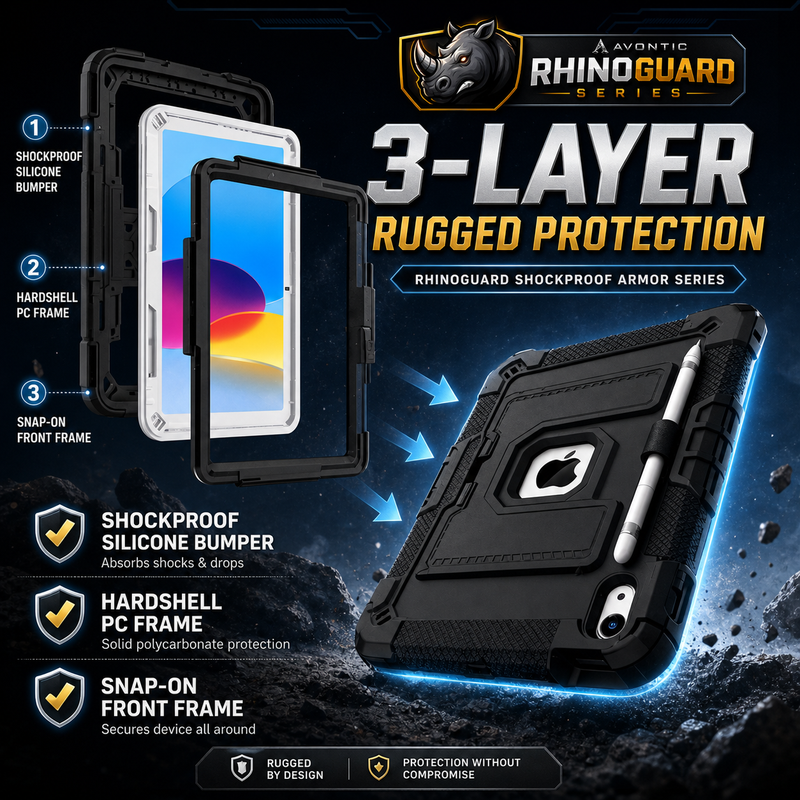 RhinoGuard iPad case showing protective shell and reinforced corners