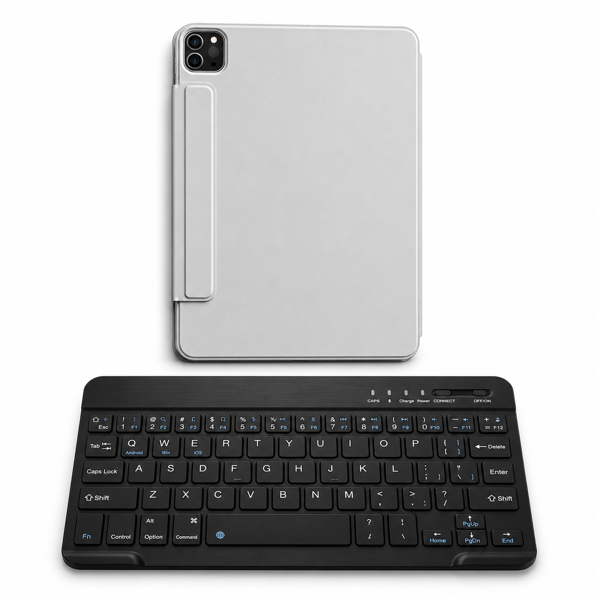 FormaLift Clarity Work — iPad Case + Keyboard Bundle, Grey; all included bundle items on white. Representative iPad fit; tablet not included.