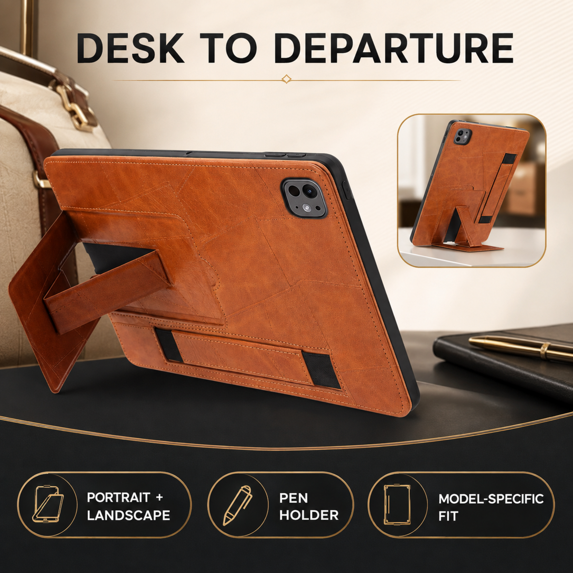 CrestFolio ExecutiveGrip Leather-Finish Hand-Strap Case for iPad — product view 7