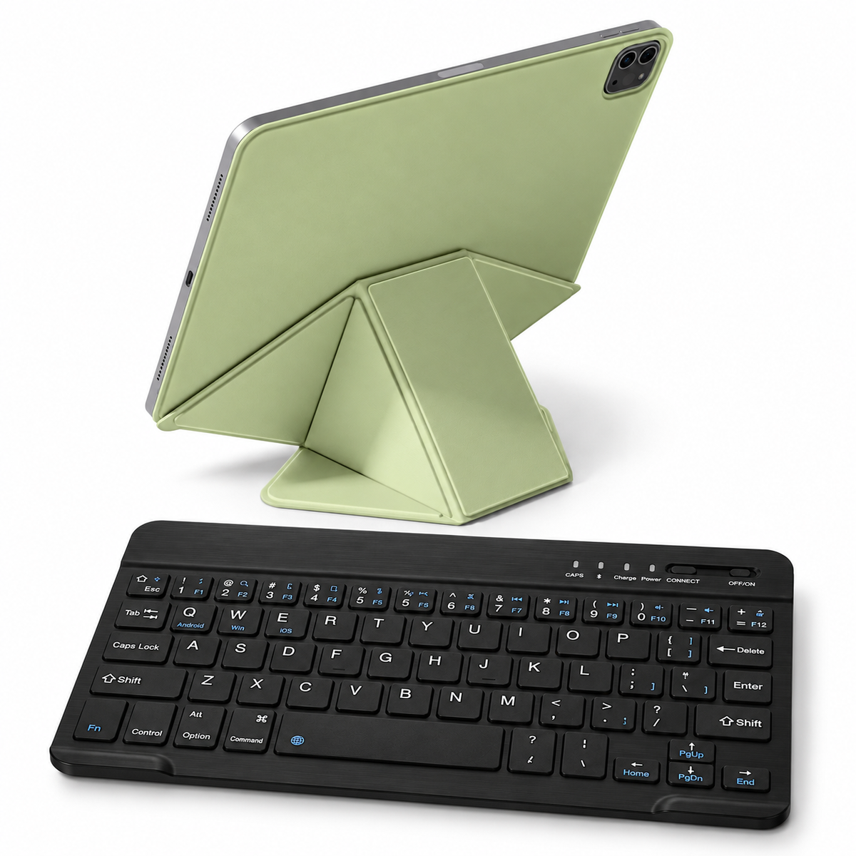 FormaLift Dynamic Work — iPad Case + Keyboard Bundle, Green; all included bundle items on white. iPad shown for fit, not included.