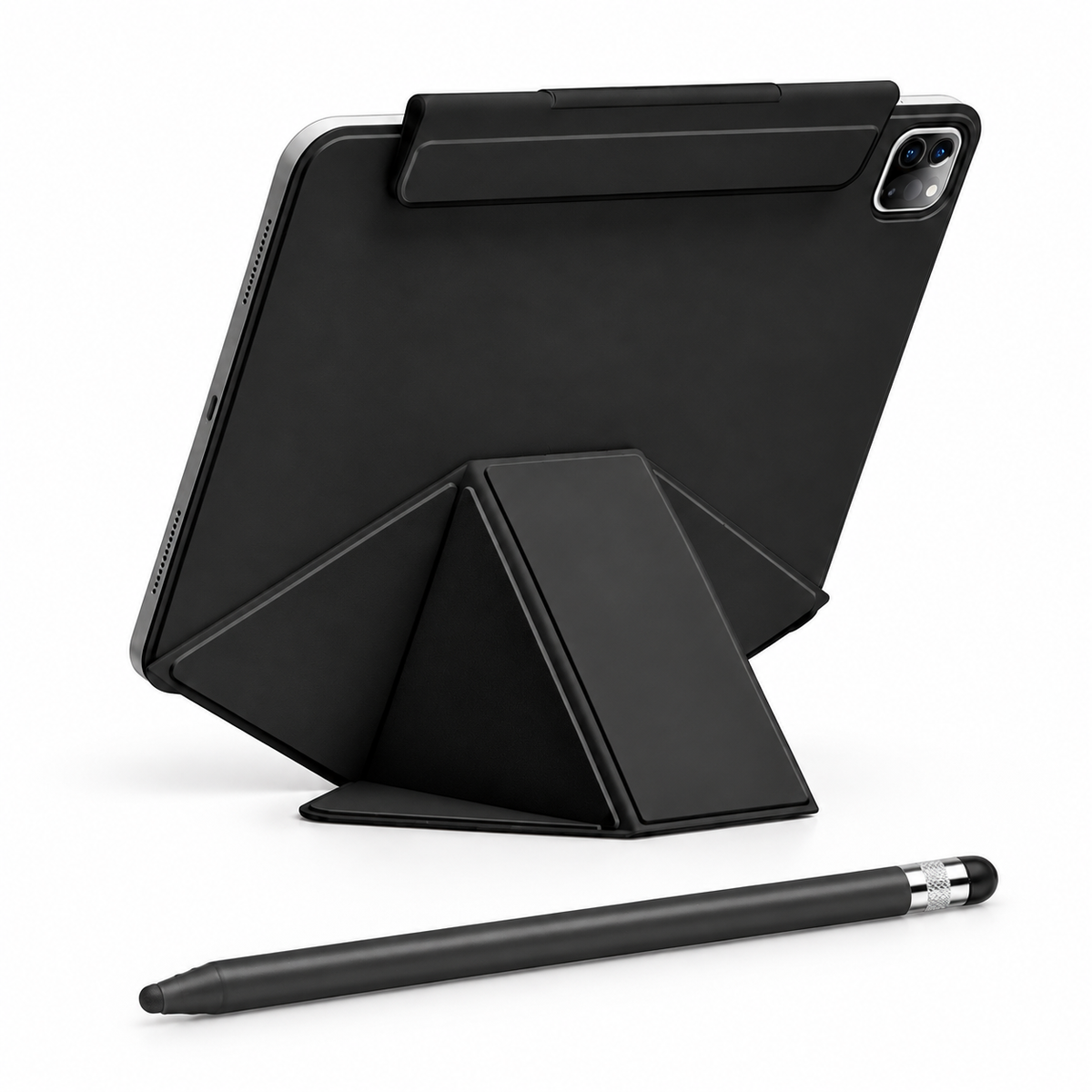 FormaLift Elevate Create — iPad Case + Stylus Bundle, Black; all included bundle items on white. iPad shown for fit, not included.