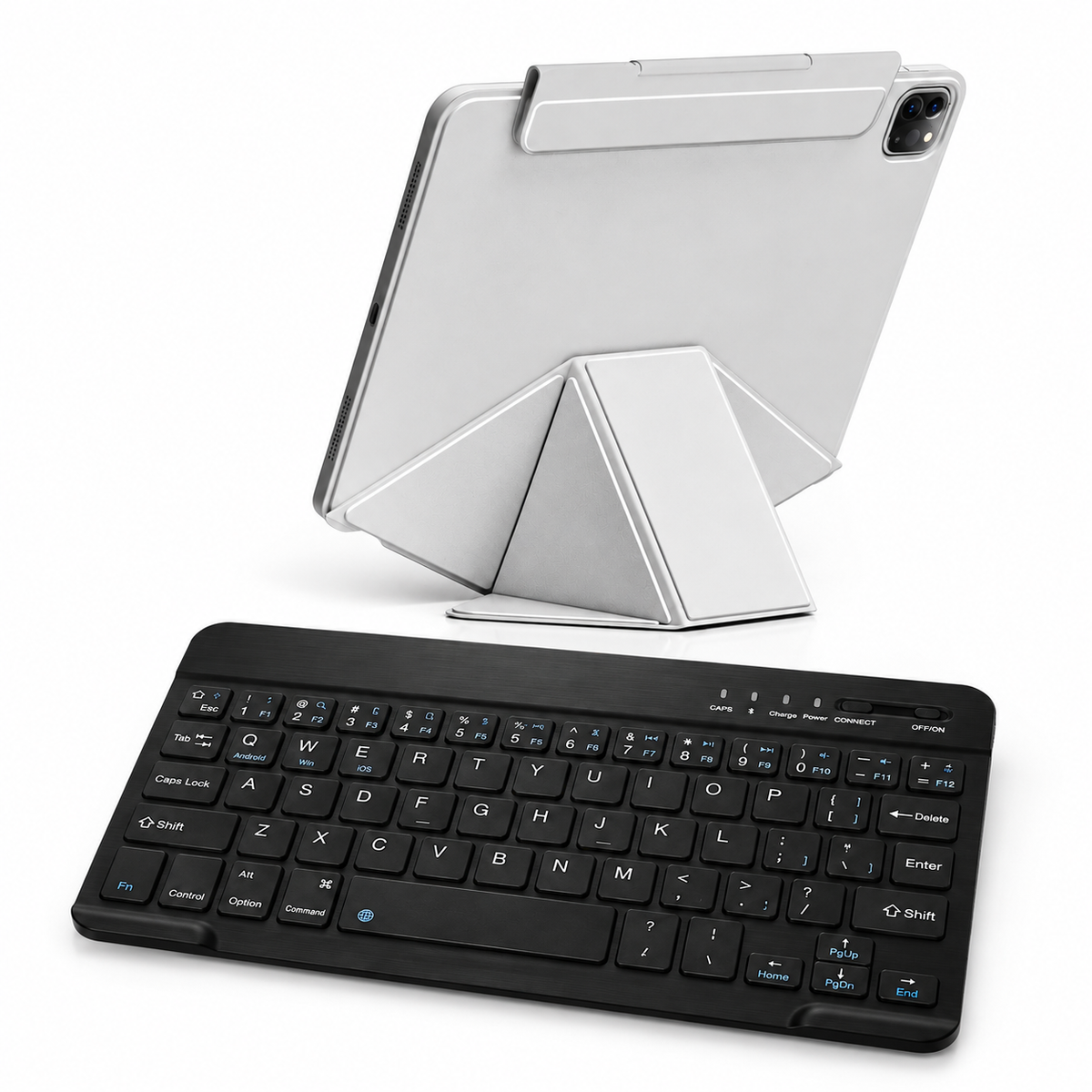 FormaLift Elevate Work — iPad Case + Keyboard Bundle, Grey; all included bundle items on white. iPad shown for fit, not included.