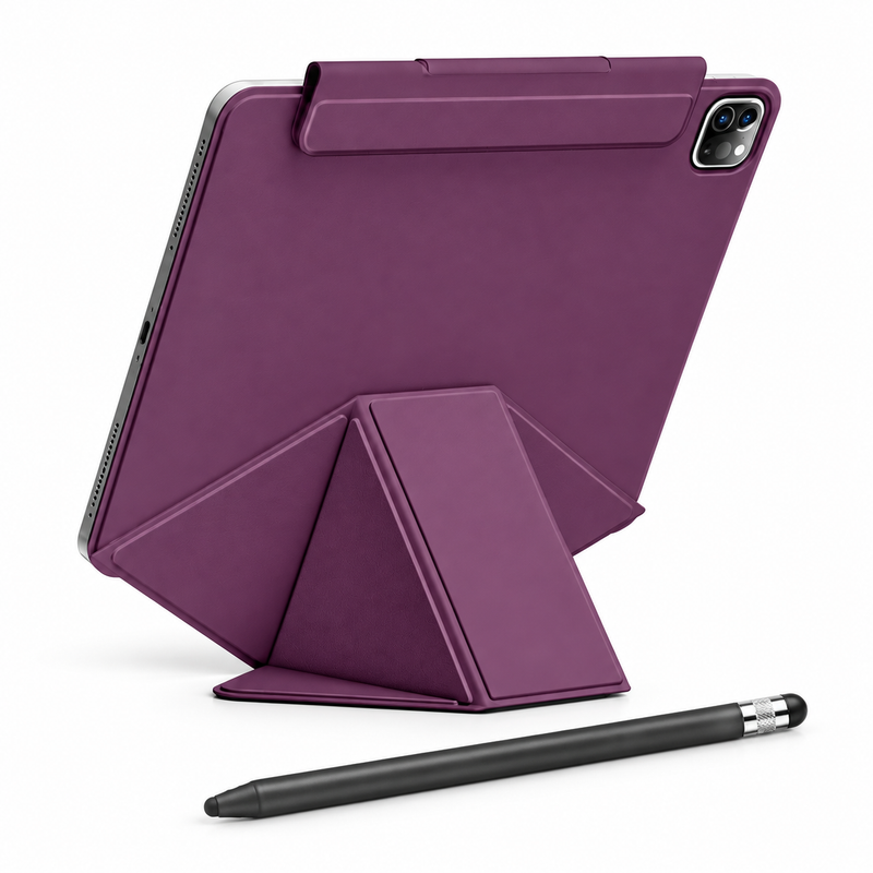 FormaLift Elevate Create — iPad Case + Stylus Bundle, Plum Color; all included bundle items on white. iPad shown for fit, not included.