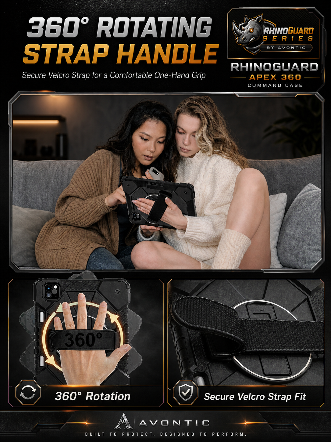 RhinoGuard Apex 360 Command Rugged iPad Case with Kickstand & Hand Strap