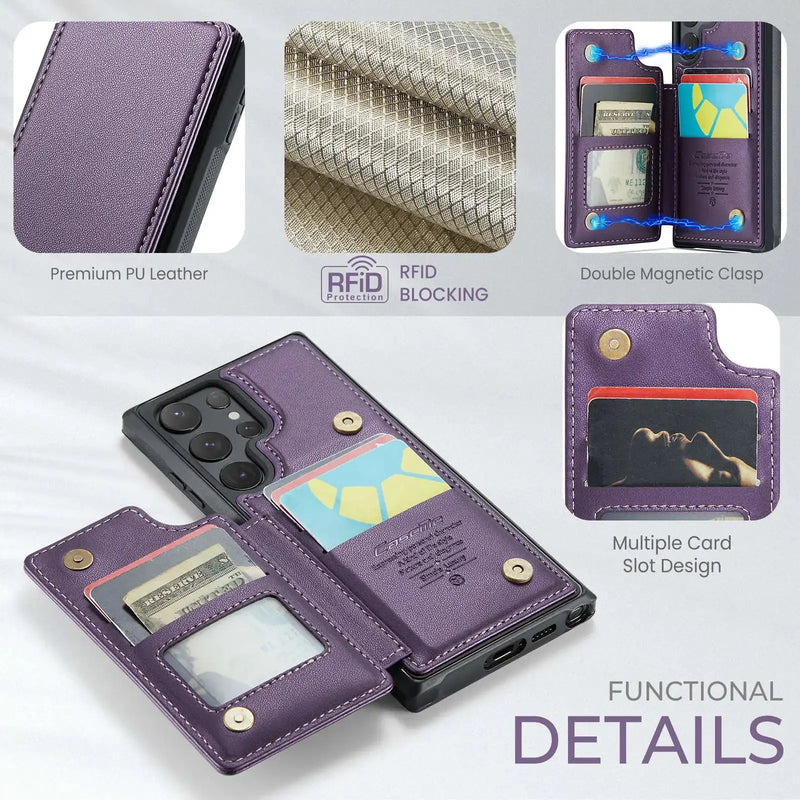 for Samsung Galaxy S24 Ultra S24 Plus S24 Case with Card Holder, Wallet Case RFID Blocking, Durable Leather Kickstand Phone Case Avontic