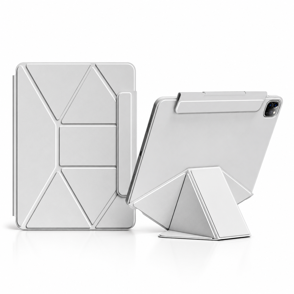 FormaLift Elevate iPad case in Grey – folded cover and stand views