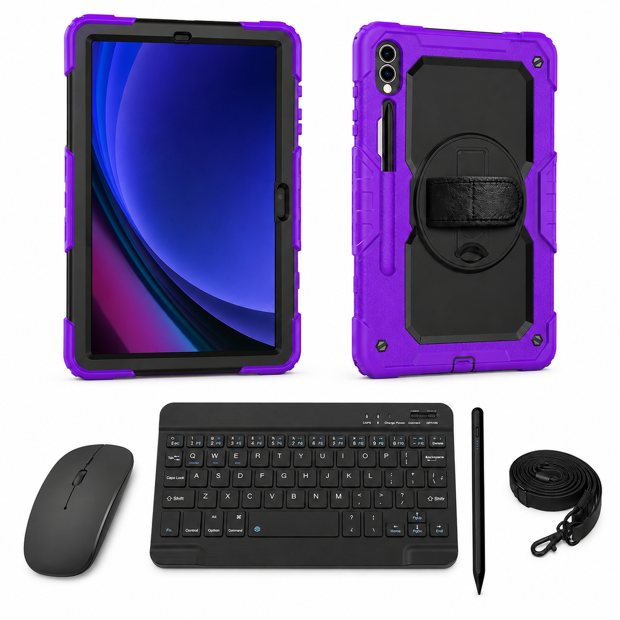 RhinoGuard Galaxy WorkForce Elite 360-degree 3-layer Black / Purple case bundle with keyboard, mouse and universal stylus