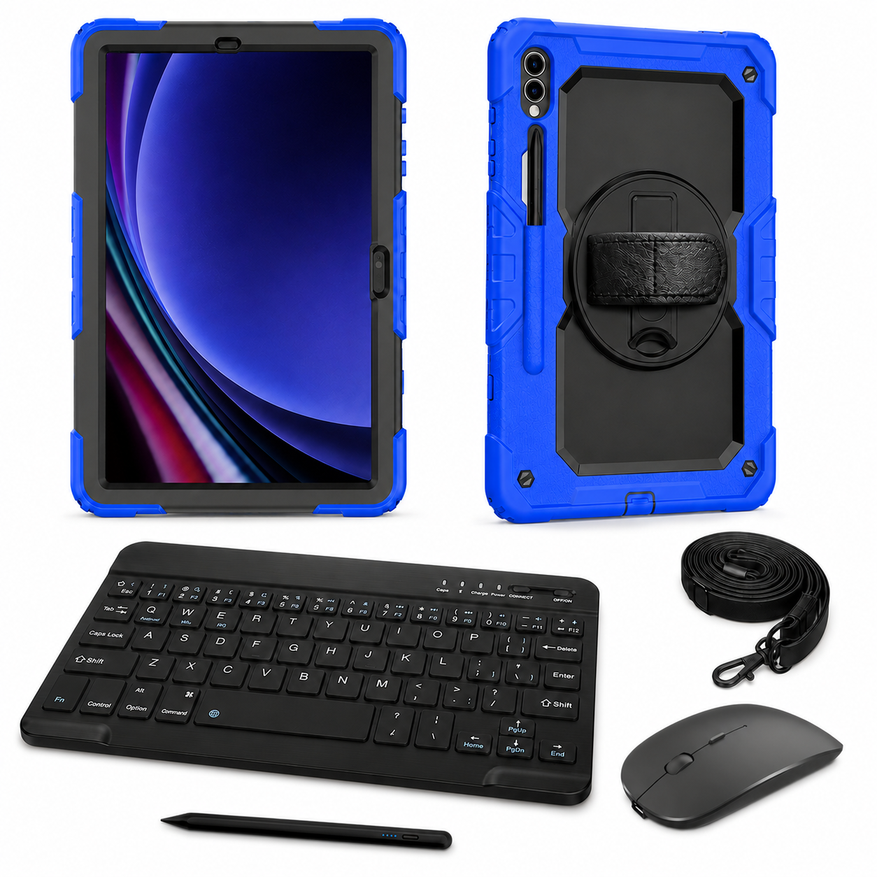 RhinoGuard Galaxy WorkForce Elite 360-degree 3-layer Black / Royal Blue case bundle with keyboard, mouse and universal stylus