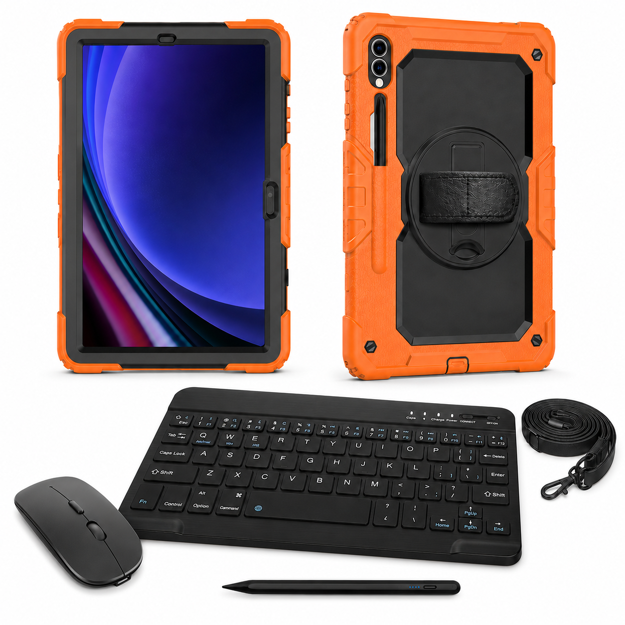 RhinoGuard Galaxy WorkForce Elite 360-degree 3-layer Black / Safety Orange case bundle with keyboard, mouse and universal stylus