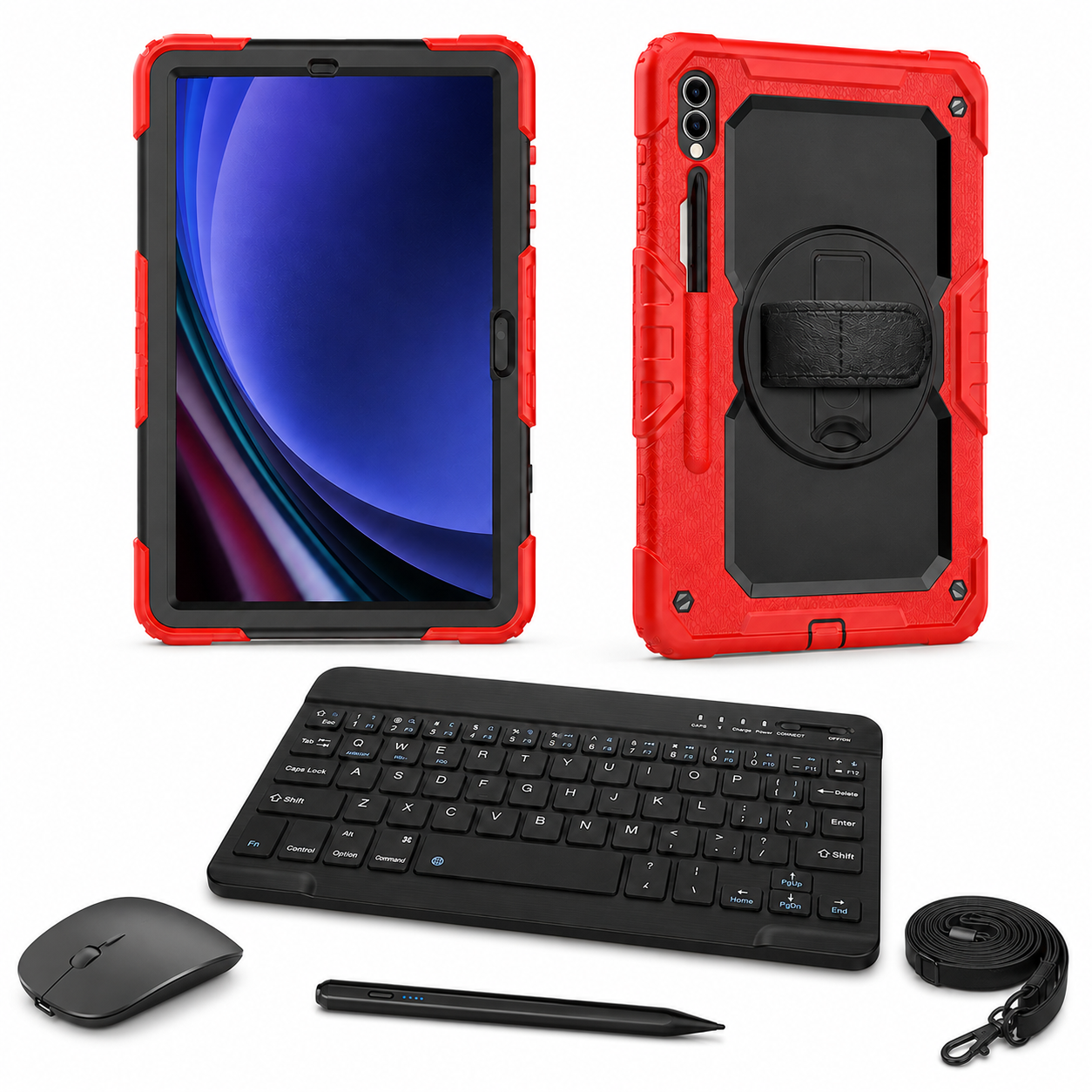 RhinoGuard Galaxy WorkForce Elite 360-degree 3-layer Black / Safety Red case bundle with keyboard, mouse and universal stylus