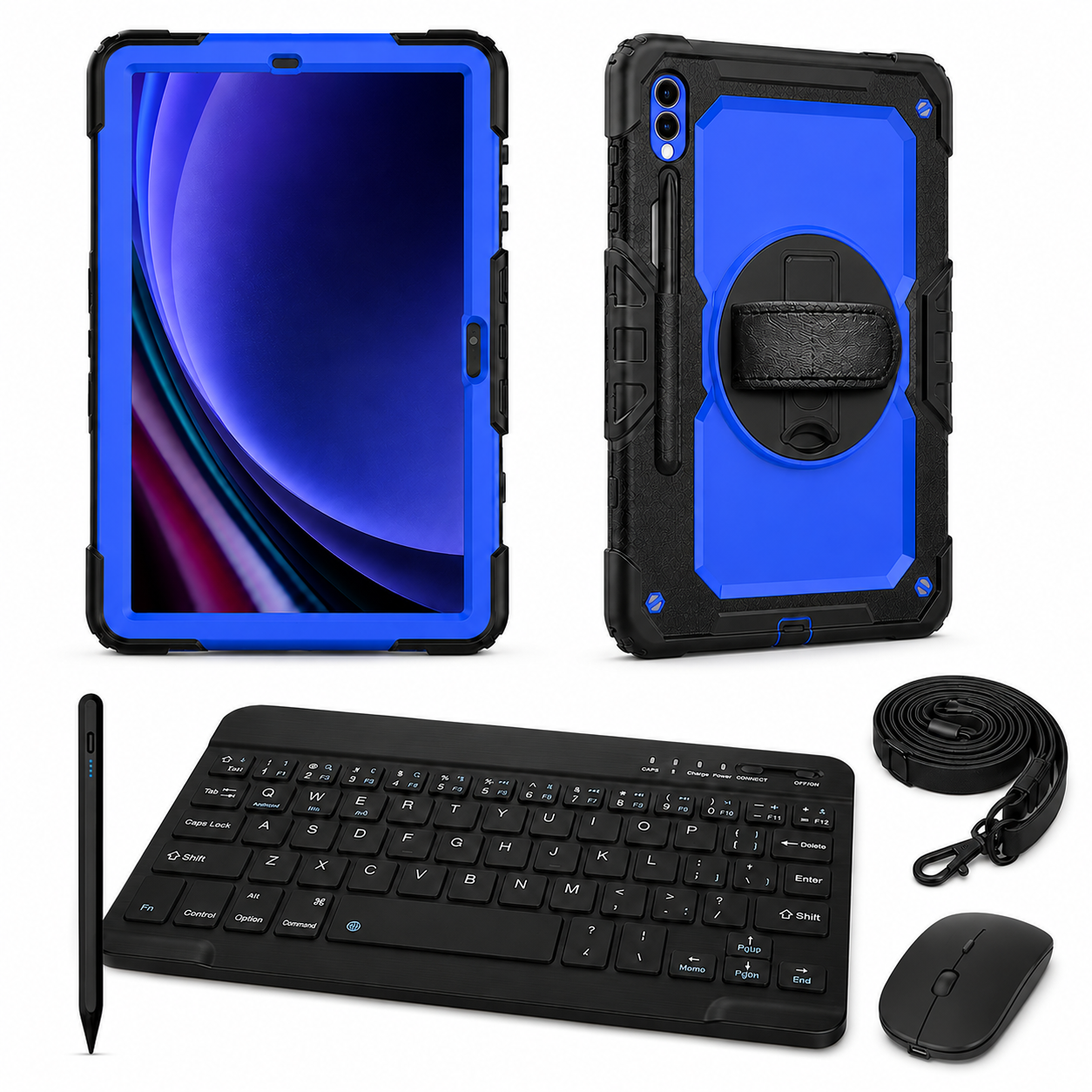 RhinoGuard Galaxy WorkForce Elite 360-degree 3-layer Royal Blue / Black case bundle with keyboard, mouse and universal stylus