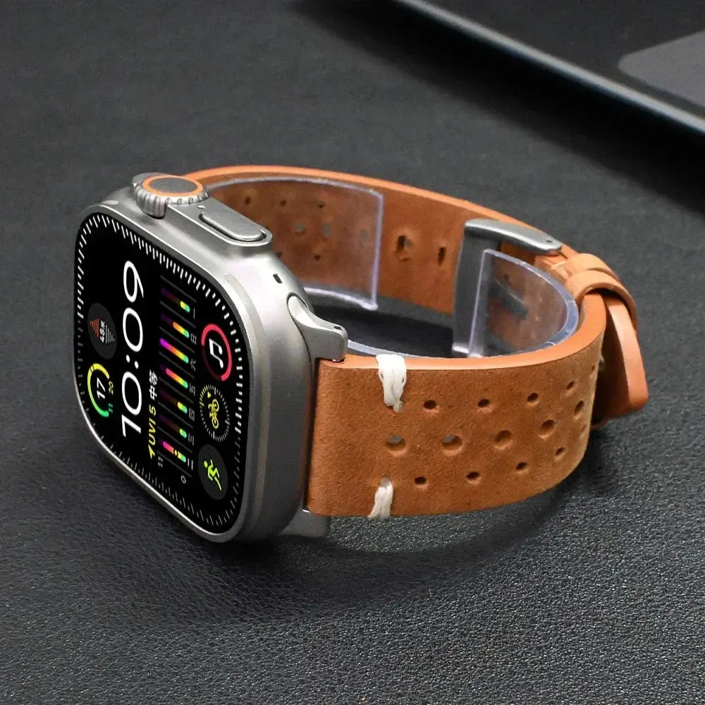 men Leather sports Band for Apple Watch Ultra 2 49mm Series 9 8 7 45mm Titanium Connector Strap for IWatch 6 5 4 Se 3 44mm 42mm Avontic