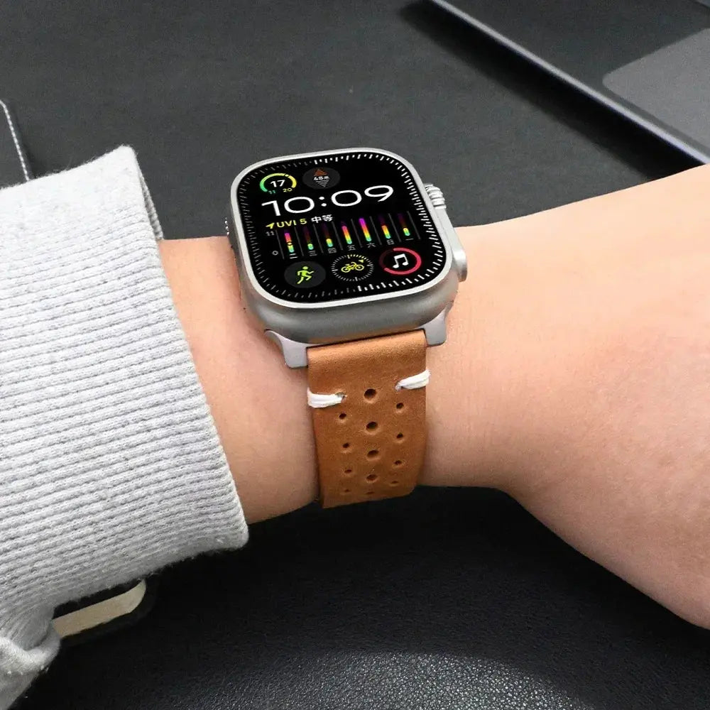 men Leather sports Band for Apple Watch Ultra 2 49mm Series 9 8 7 45mm Titanium Connector Strap for IWatch 6 5 4 Se 3 44mm 42mm Avontic