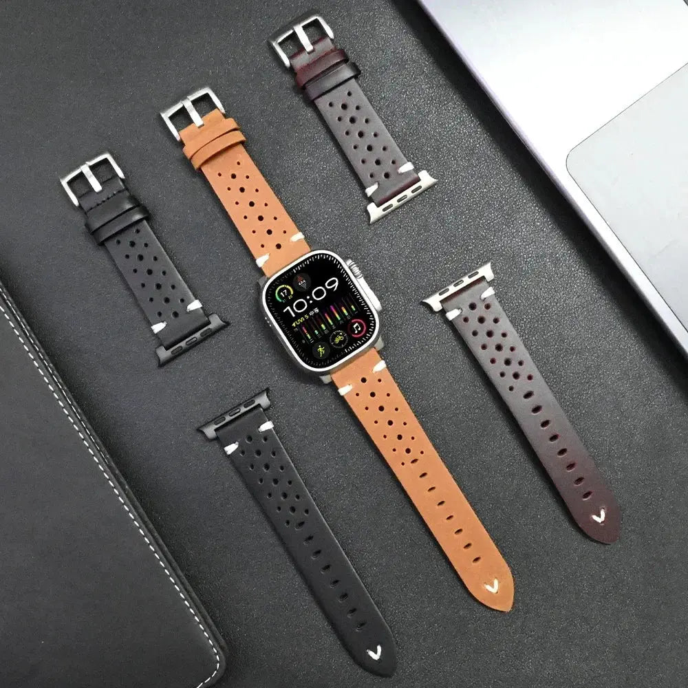 men Leather sports Band for Apple Watch Ultra 2 49mm Series 9 8 7 45mm Titanium Connector Strap for IWatch 6 5 4 Se 3 44mm 42mm Avontic