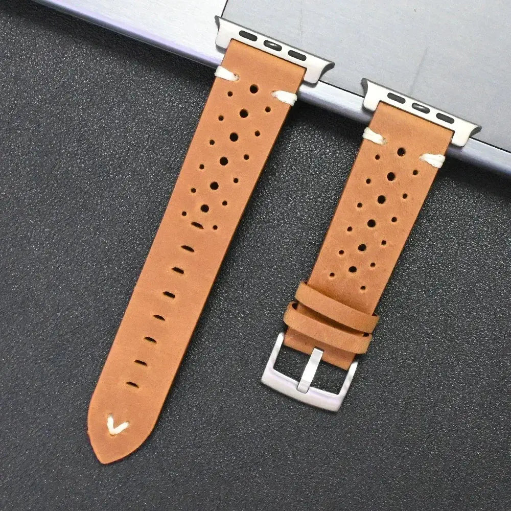 Titanium-Connector Leather Sport Band for Apple Watch Ultra 3/2/1 (49mm) & Series 11/10/9/8/7/SE/6/5/4/3 (46/42/45/41/44/40/42/38mm)