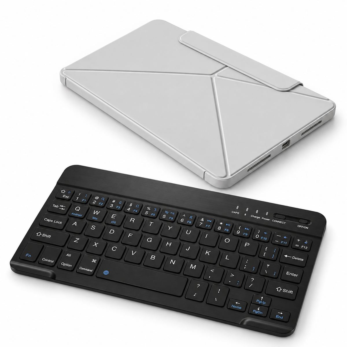 FormaLift Pivot Work — iPad Case + Keyboard Bundle, Grey; all included bundle items on white. Representative iPad fit; tablet not included.