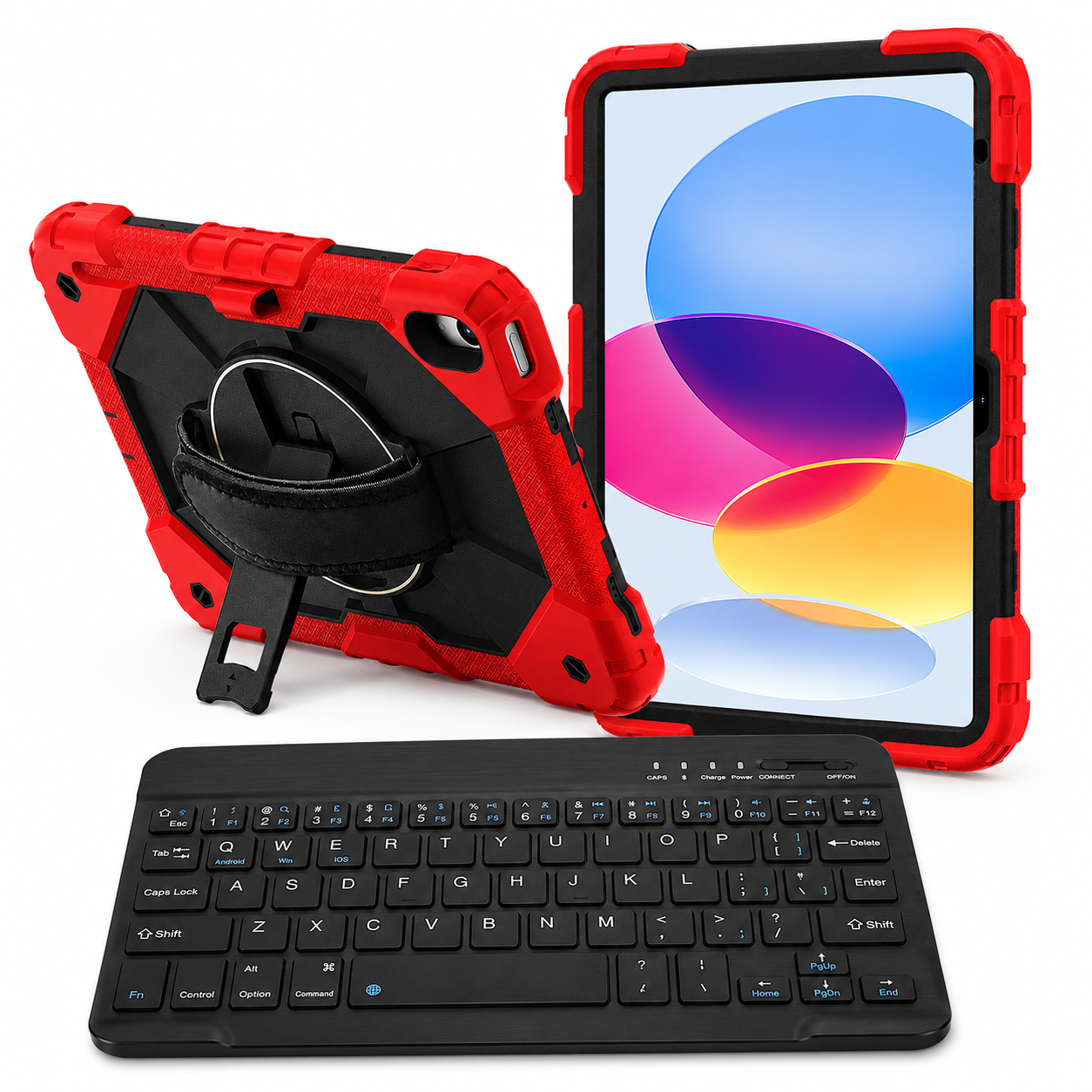 RhinoGuard Apex Command WorkForce Red and Black iPad case with black 10-inch RhinoKeys wireless keyboard