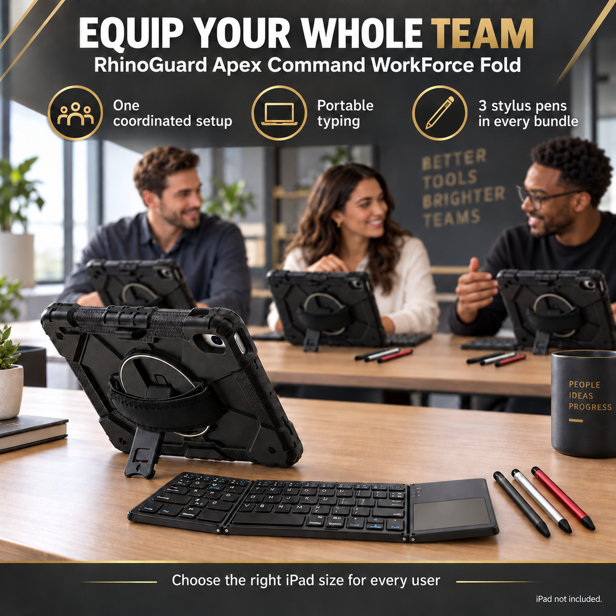 RhinoGuard Apex Command WorkForce Fold bulk team with folding keyboard and black, silver and red stylus 3-pack