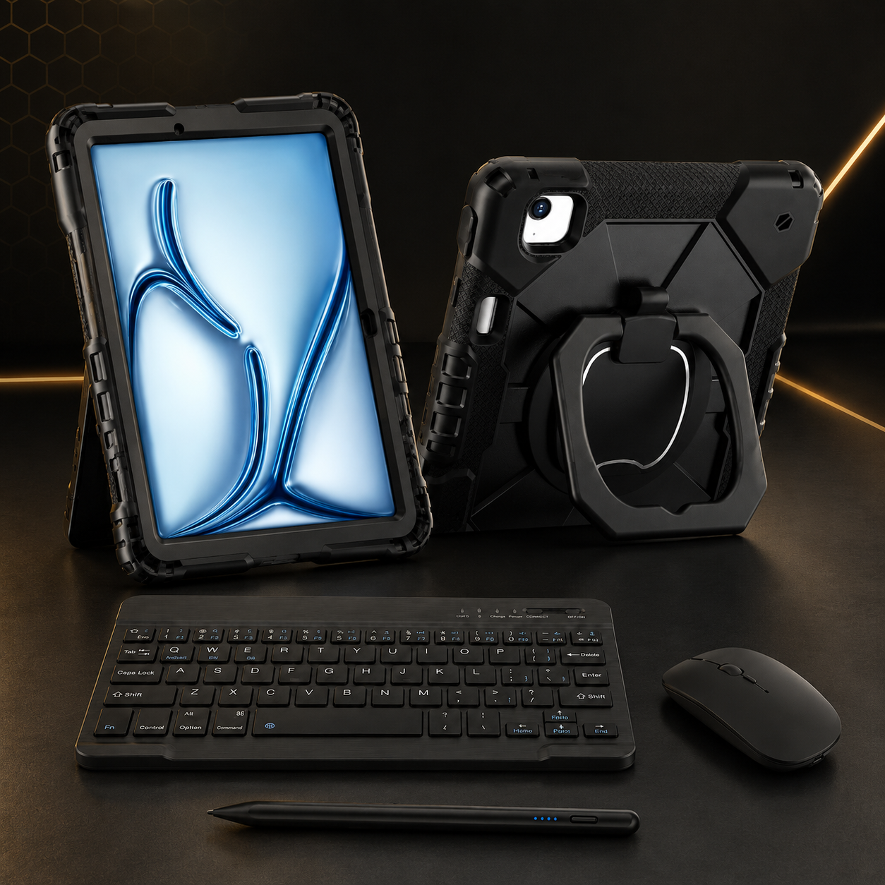 RhinoGuard ArmorPro WorkForce Complete four-piece iPad workstation with rugged case, 10-inch wireless keyboard, mouse and universal stylus