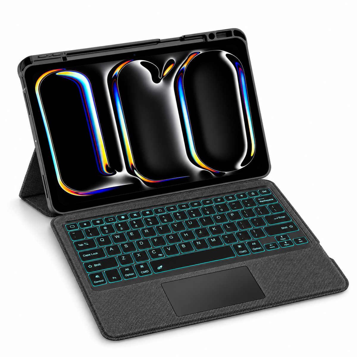 RhinoGuard Axis WorkForce black English keyboard case with touchpad and fold-out iPad stand; iPad sold separately