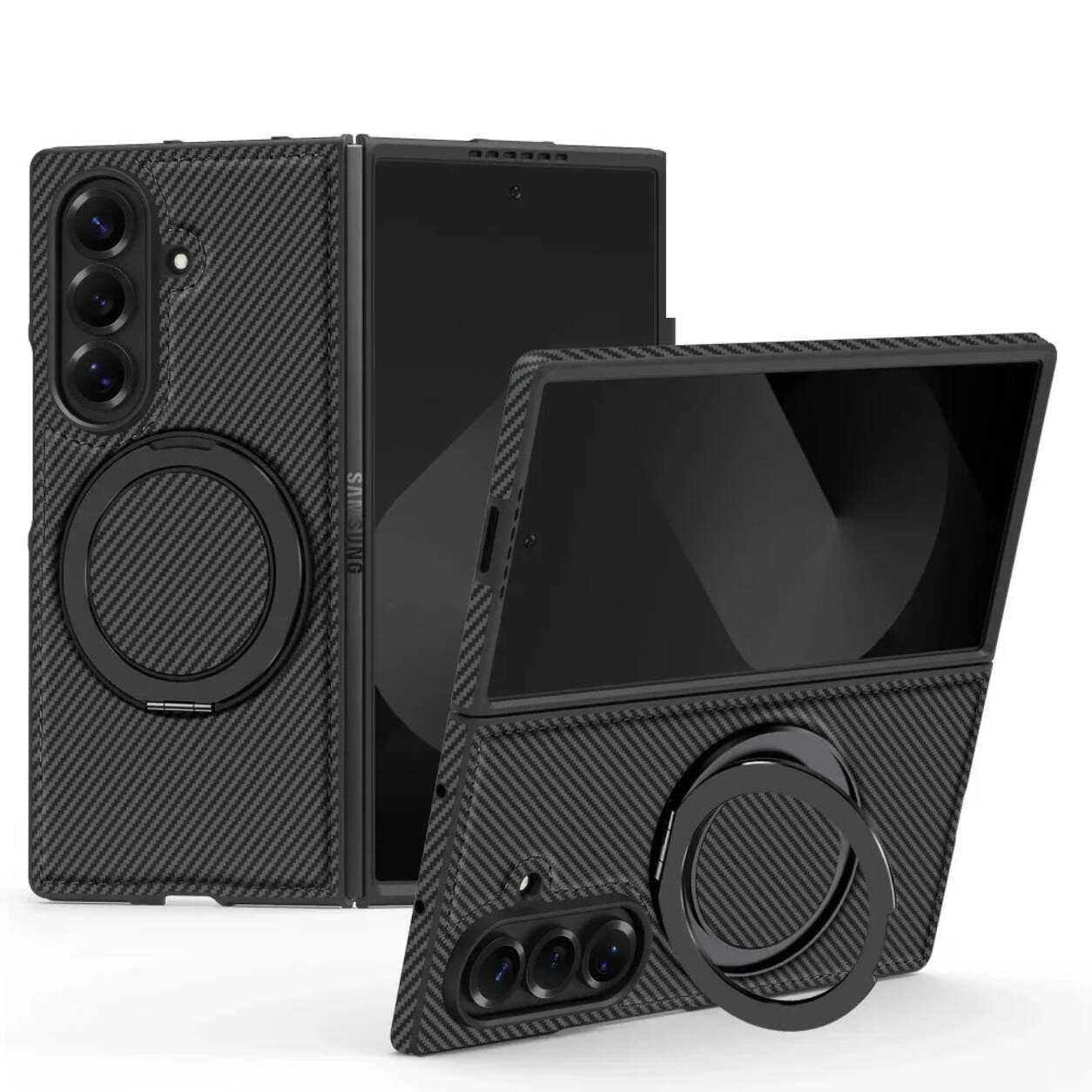 RhinoGuard CarbonArc Samsung Galaxy Z Fold MagSafe stand case in Black on a white background