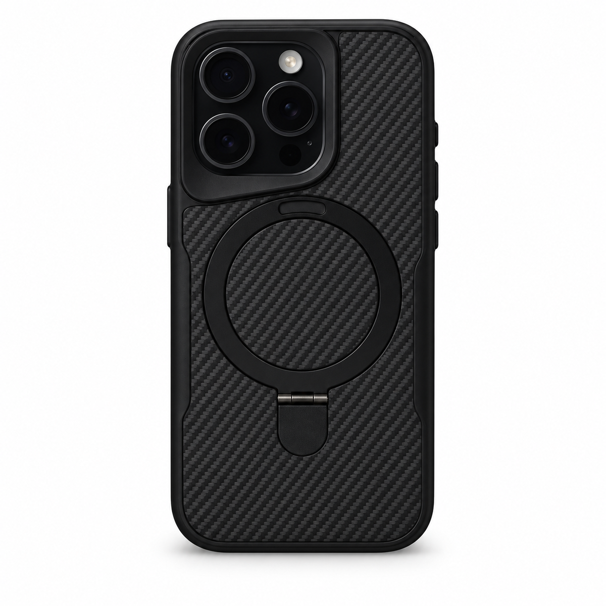 RhinoGuard CarbonPivot Magnetic RingStand Case in Black on a white background
