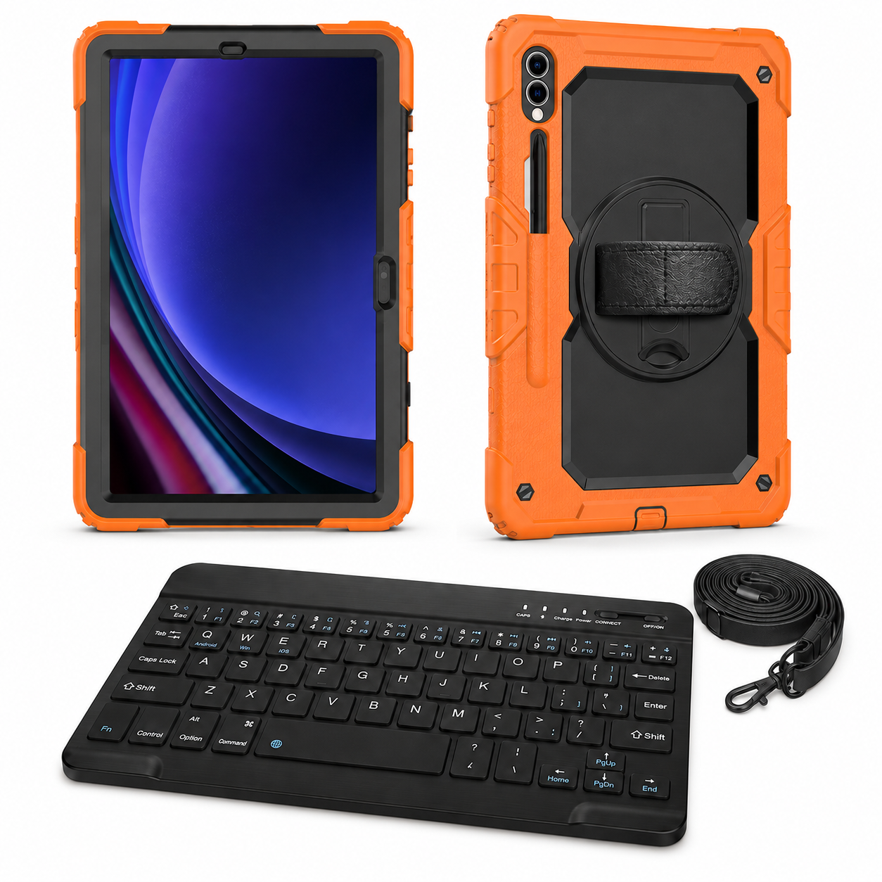 RhinoGuard Galaxy WorkForce 360° 3-Layer bundle in Black / Safety Orange with included RhinoKeys Pro Black 10-inch wireless keyboard