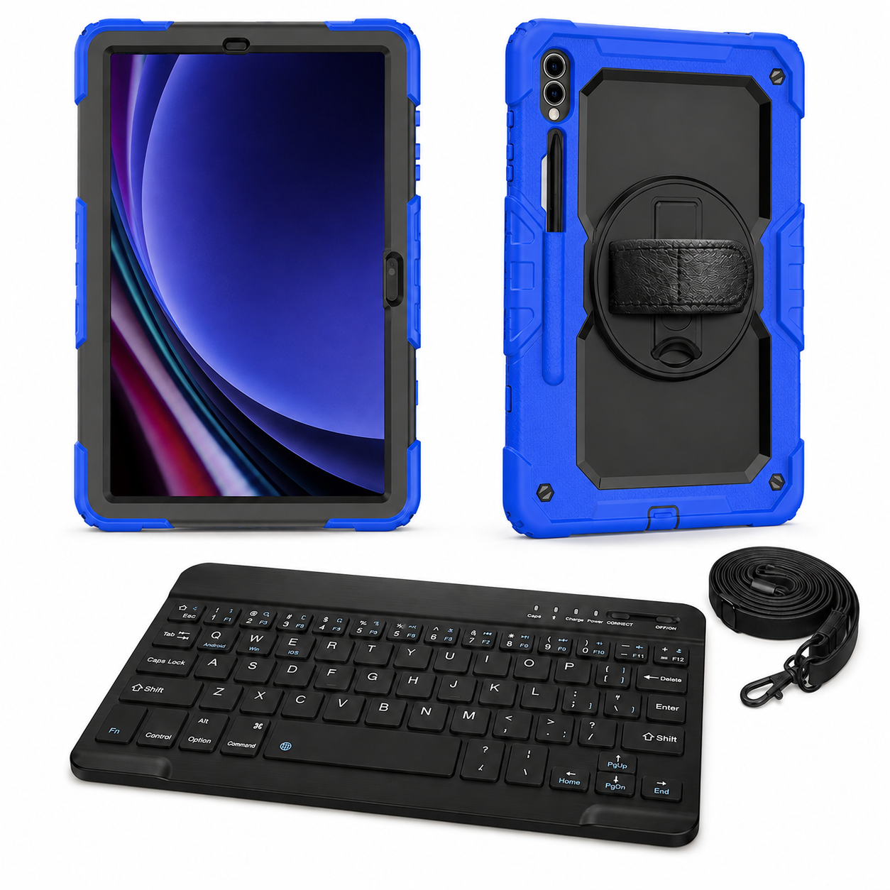 RhinoGuard Galaxy WorkForce 360° 3-Layer bundle in Black / Royal Blue with included RhinoKeys Pro Black 10-inch wireless keyboard