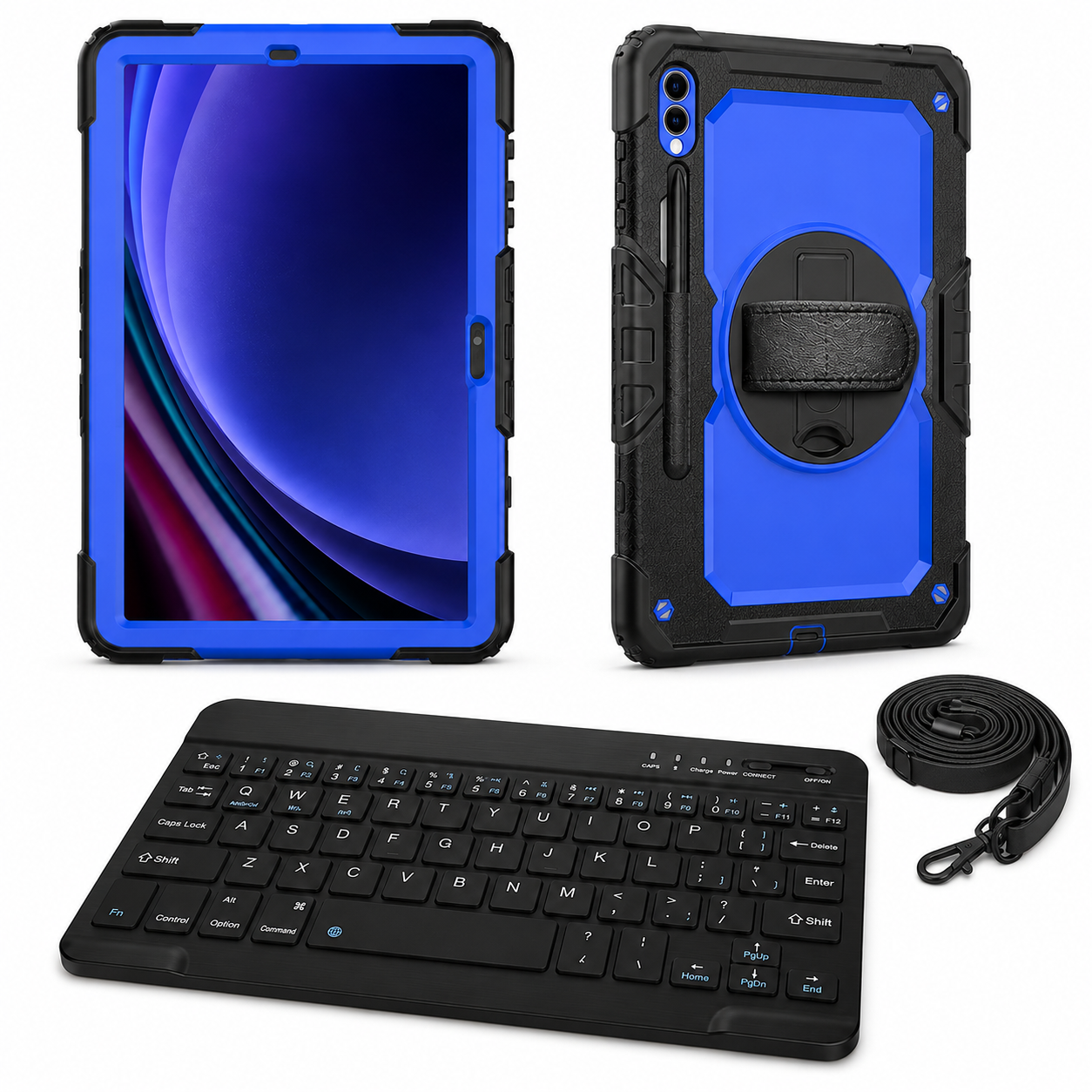 RhinoGuard Galaxy WorkForce 360° 3-Layer bundle in Royal Blue / Black with included RhinoKeys Pro Black 10-inch wireless keyboard