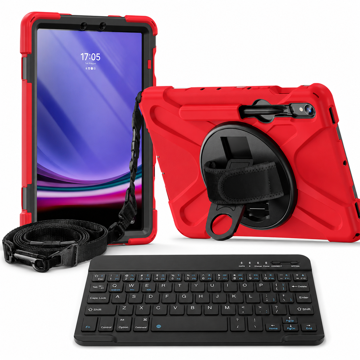 RhinoGuard Galaxy WorkForce 360 Samsung Galaxy Tab case in Safety Red with included RhinoKeys Pro Black 10-inch wireless keyboard
