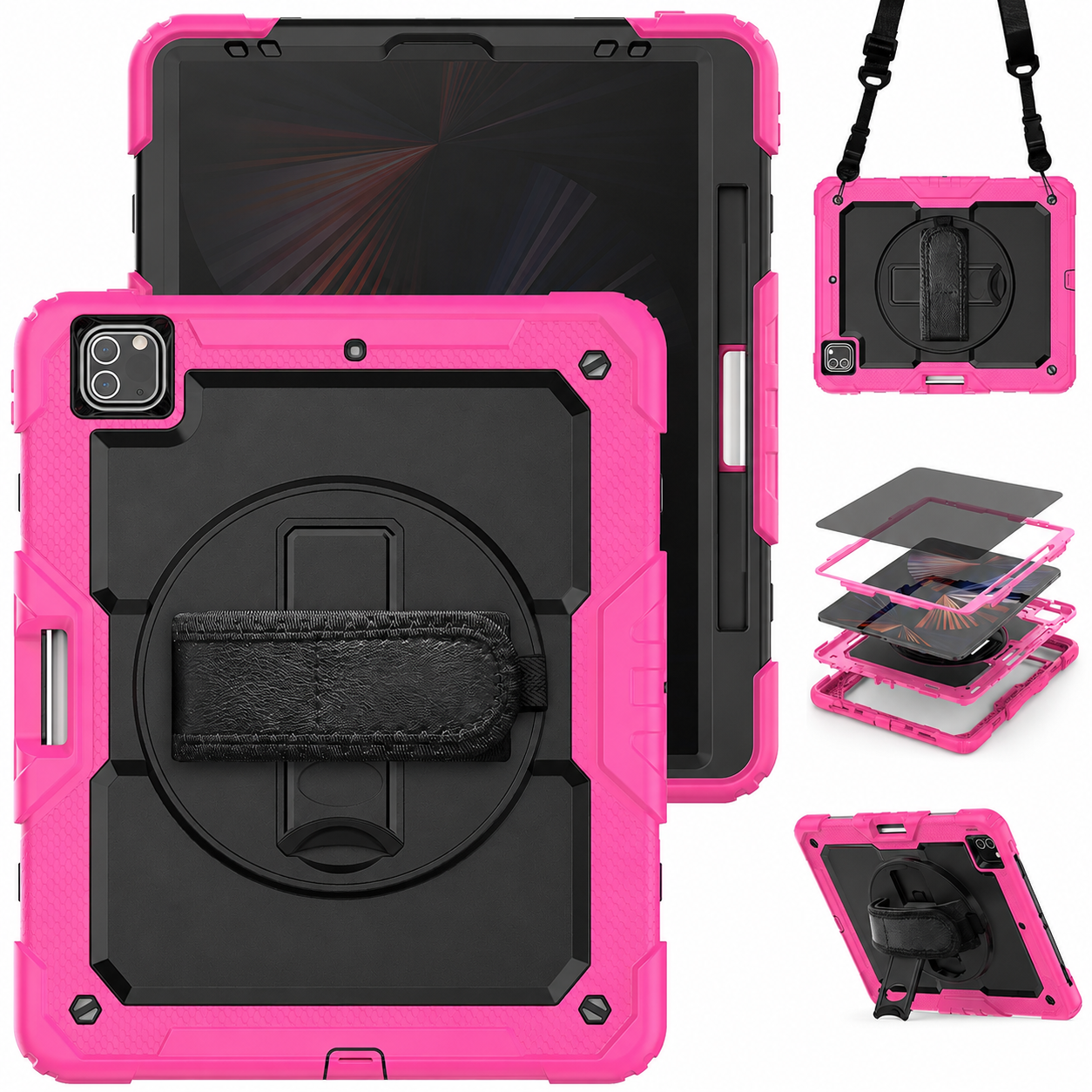 Hot pink and black RhinoGuard Pro Privacy Edition rugged iPad case bundle