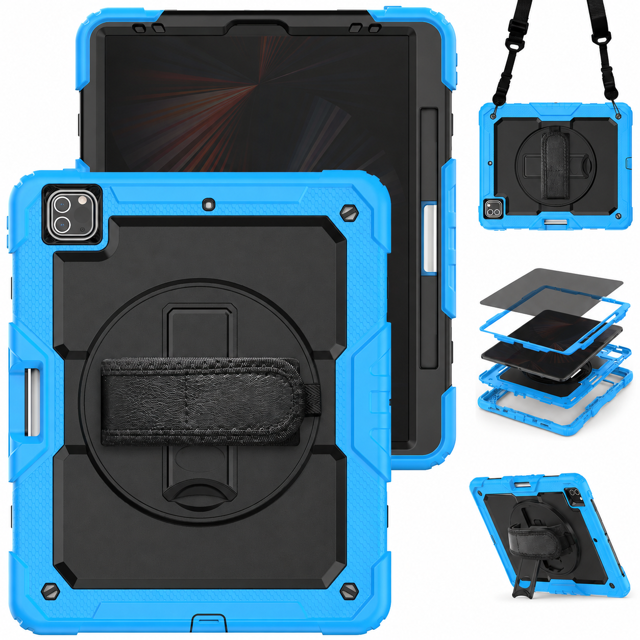 Sky blue and black RhinoGuard Pro Privacy Edition rugged iPad case bundle