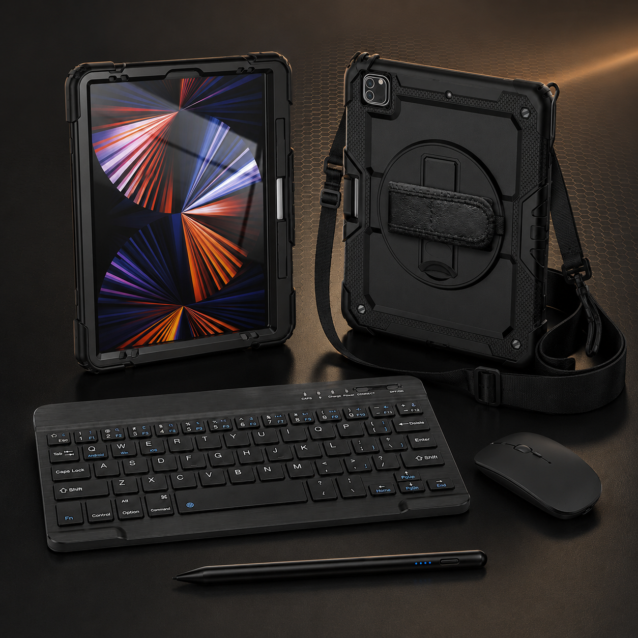 RhinoGuard Pro WorkForce Complete four-piece iPad workstation with rugged case, 10-inch wireless keyboard, mouse and universal stylus