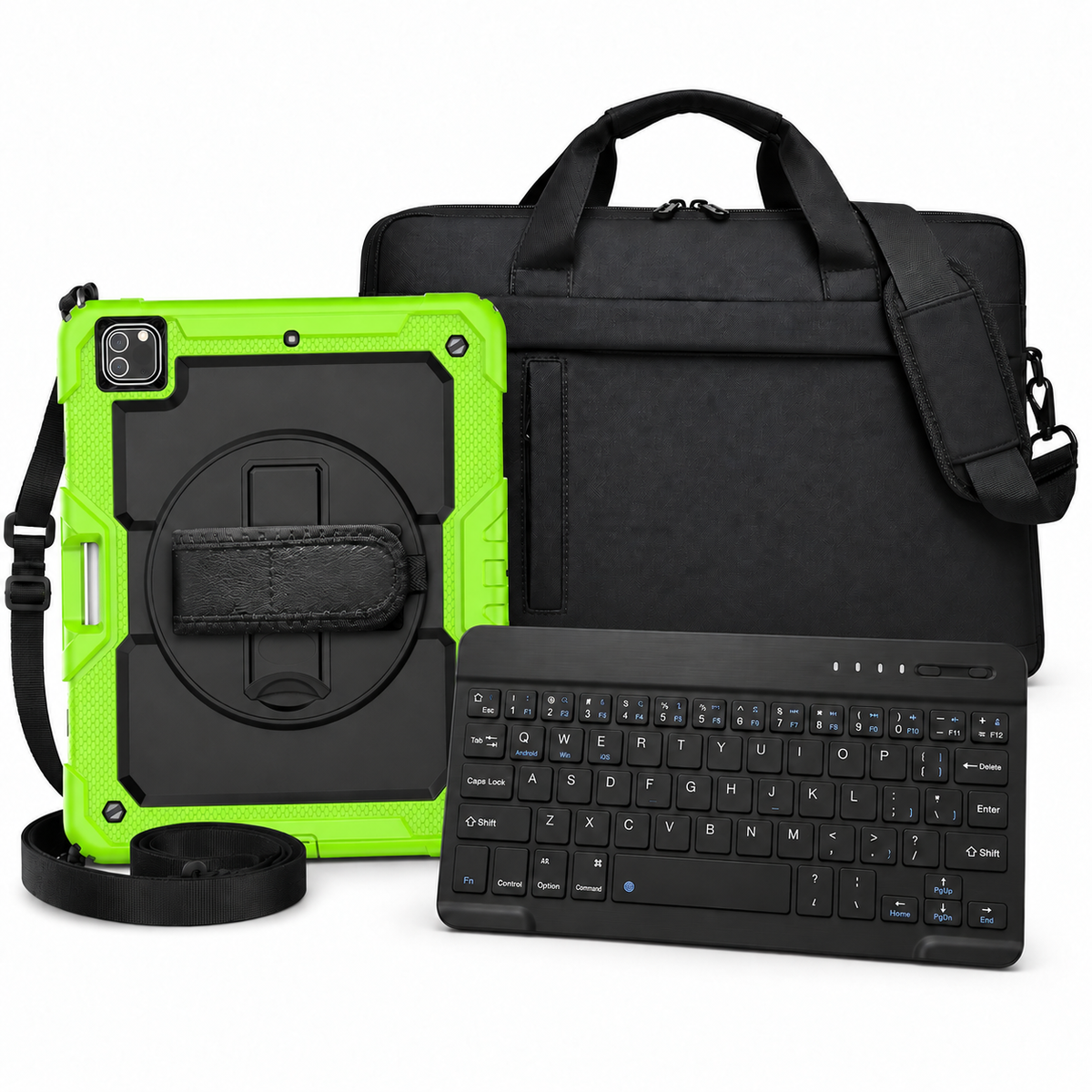 RhinoGuard Pro WorkForce Transit bundle: Black / Green case with black 10-inch keyboard and black carry bag