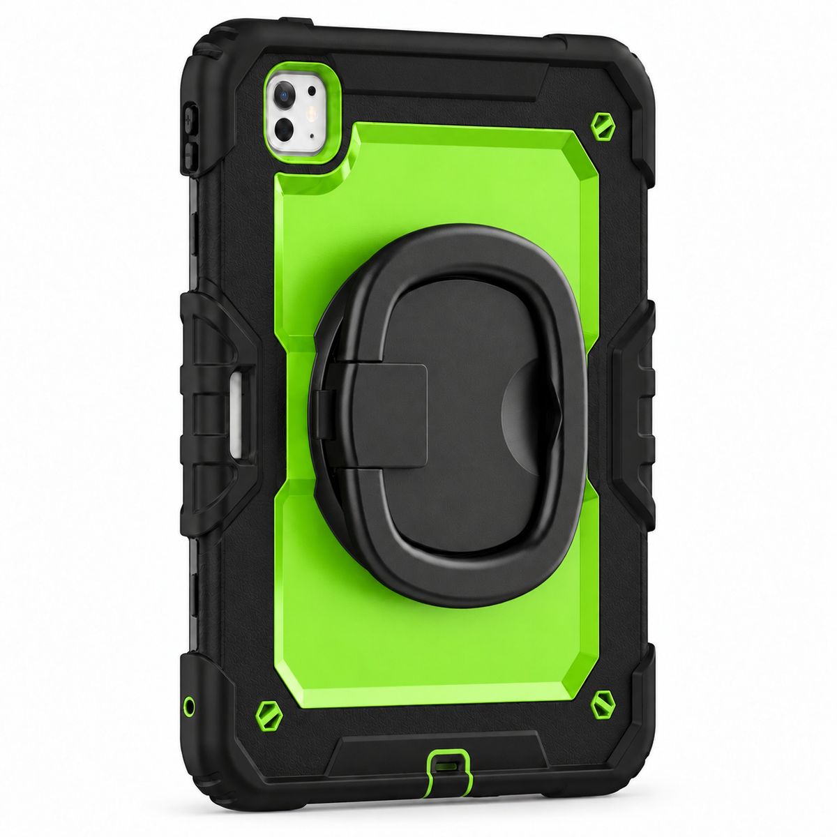 RhinoGuard Traverse 360 case black green; black ring handle. Model-specific camera cutouts vary.