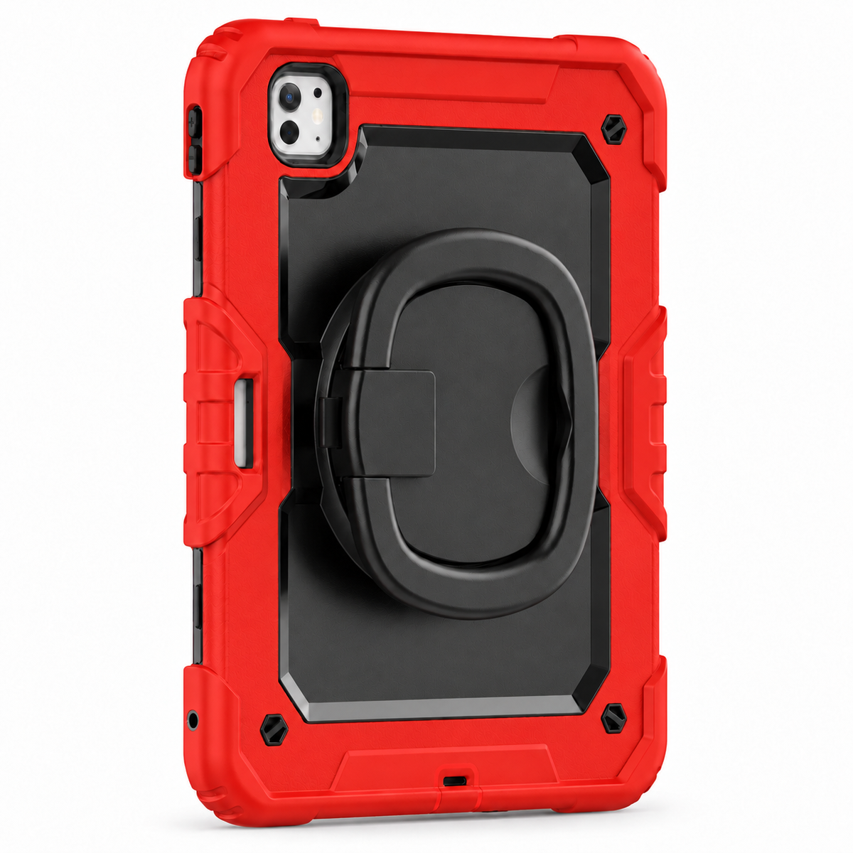 RhinoGuard Traverse 360 case red; black ring handle. Model-specific camera cutouts vary.